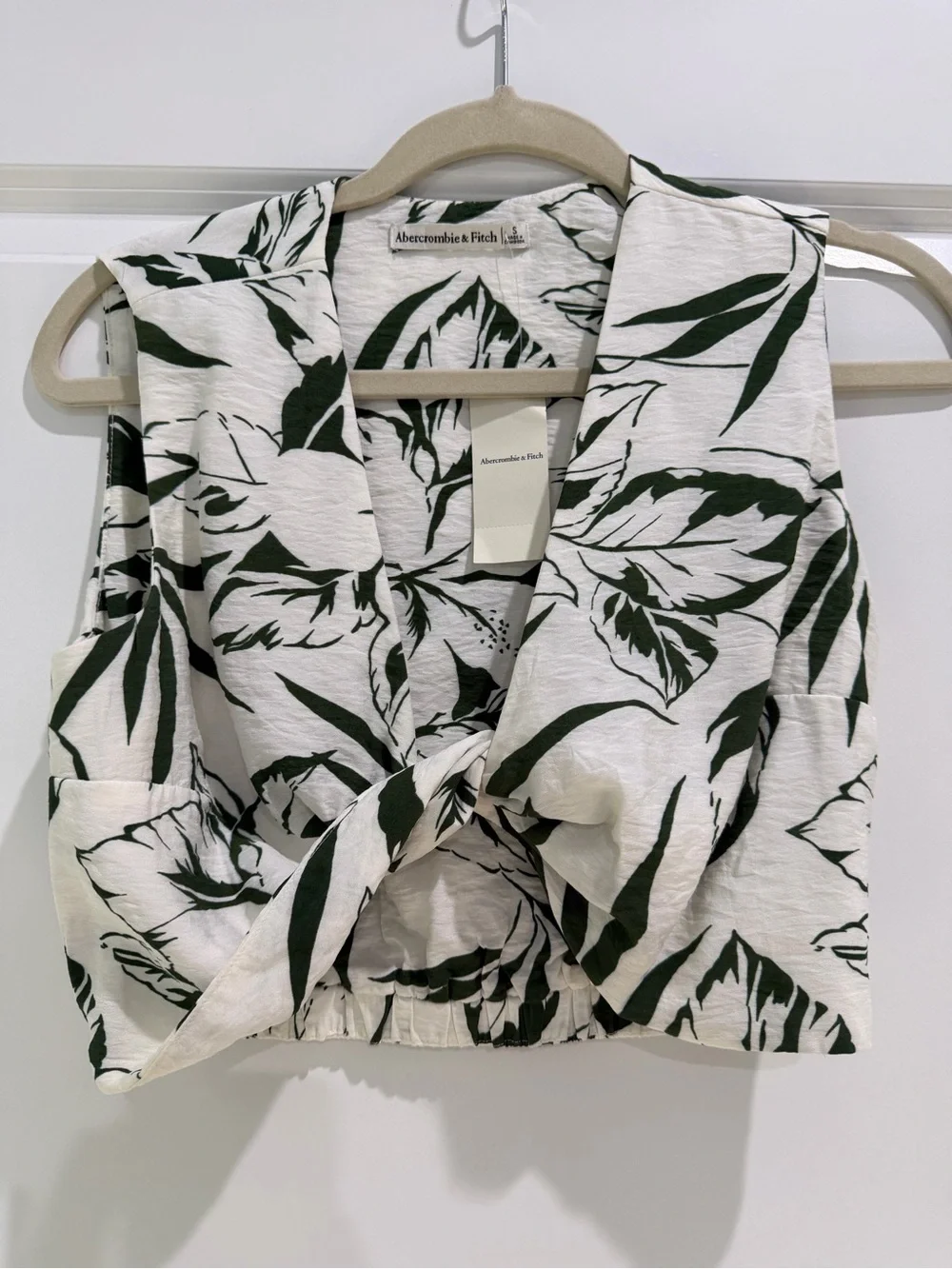 Abercrombie & Fitch White Maxi Dress with Green Tropical Print